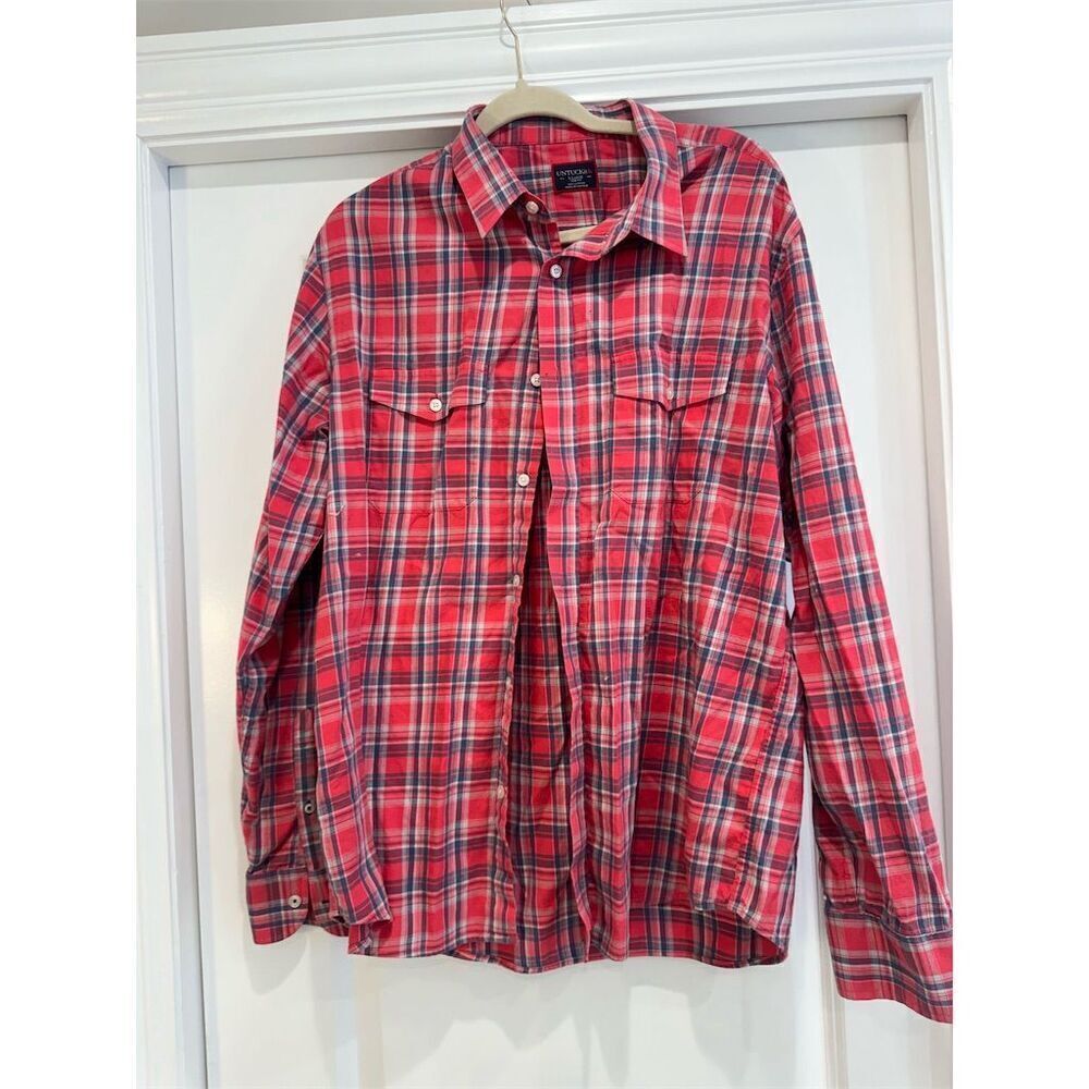 Men's XL Red Plaid Long Sleeve Button-Up Shirt Casual